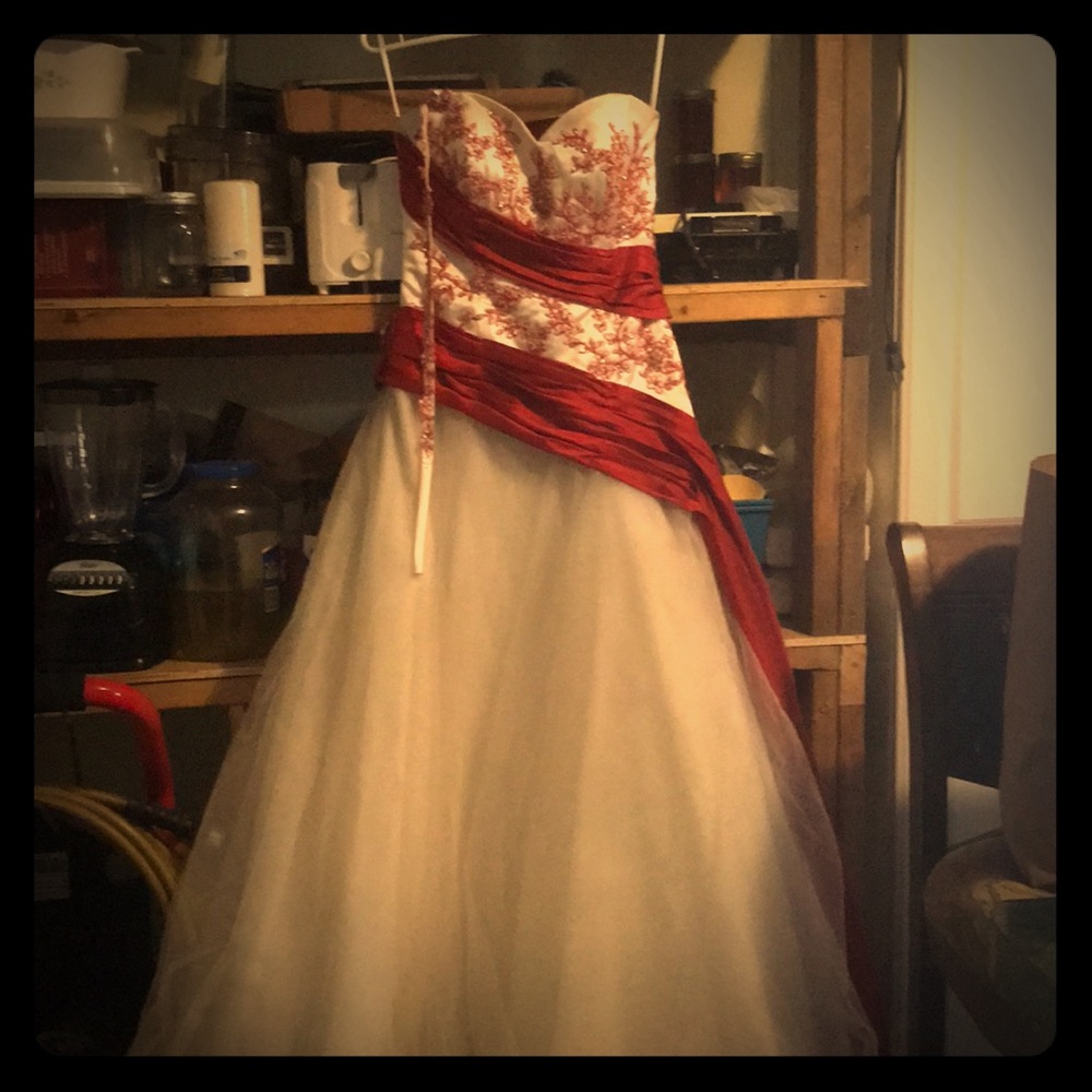 Long white and red wedding dress